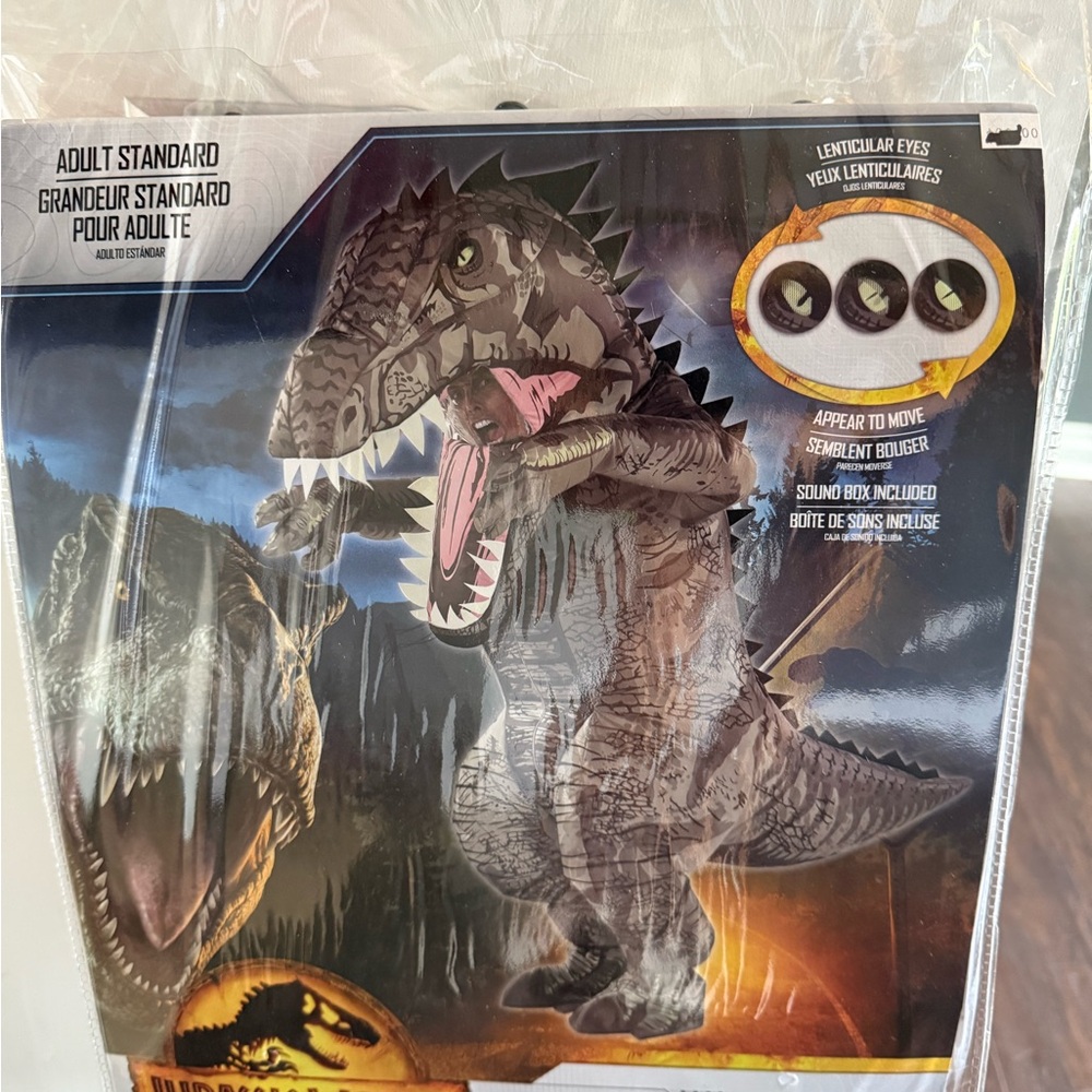 Jurassic World Dinosaur Halloween Costume with Sound- New - Fits up  to size 44.